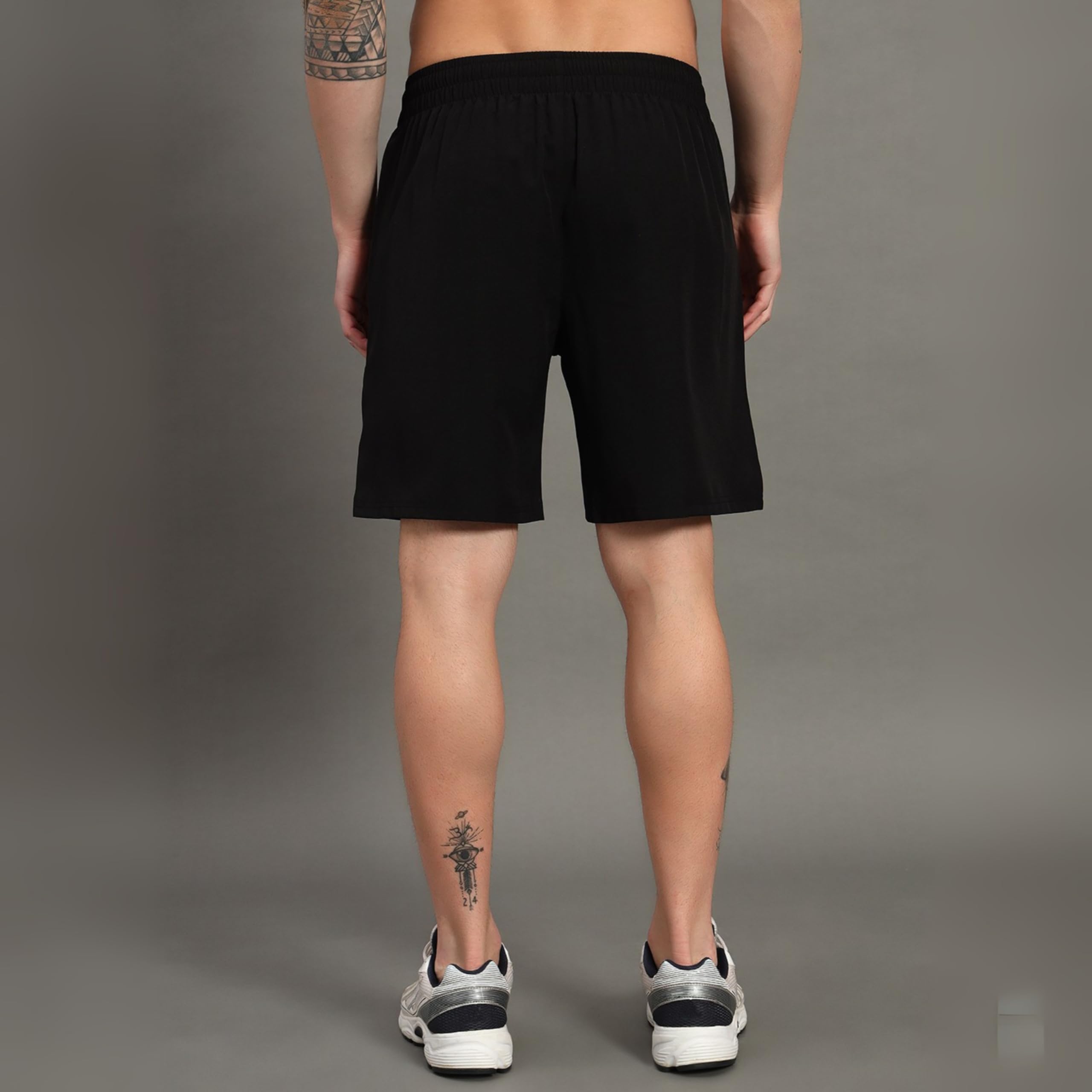 ATICX Polyester Shorts for Men - Quick Dry Lightweight with Zipper Pockets - Gym, Running, Jogging, Training Half Pants for Basketball, Swimming, Badminton, Outdoor & Home Wear, Simply Black, XXL